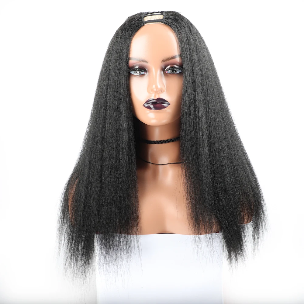 Synthetic Kinky Straight U Part Wig Afro Kinky Synthetic Hair Wig U Part Wig for Women Black Kinky Straight Synthetic Puffy Hair