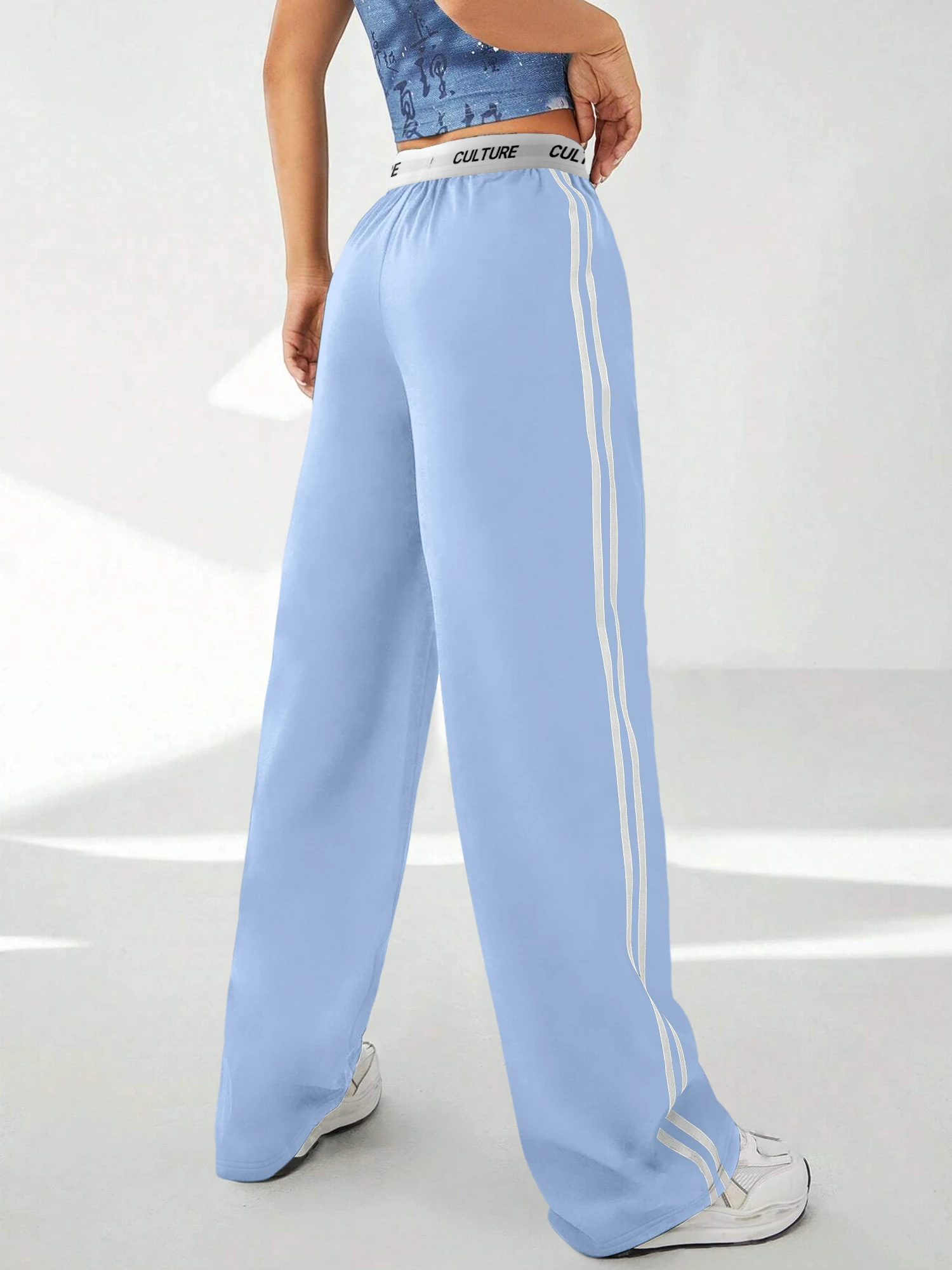 Women's "CULTURE" Waistband Pants - Side Stripes Wide Leg Casual Trousers
