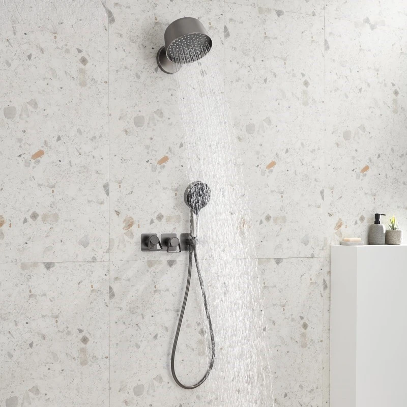 

Wall shower top rainfall set hot and cold bath ceiling set bathroom matt black constant mixer