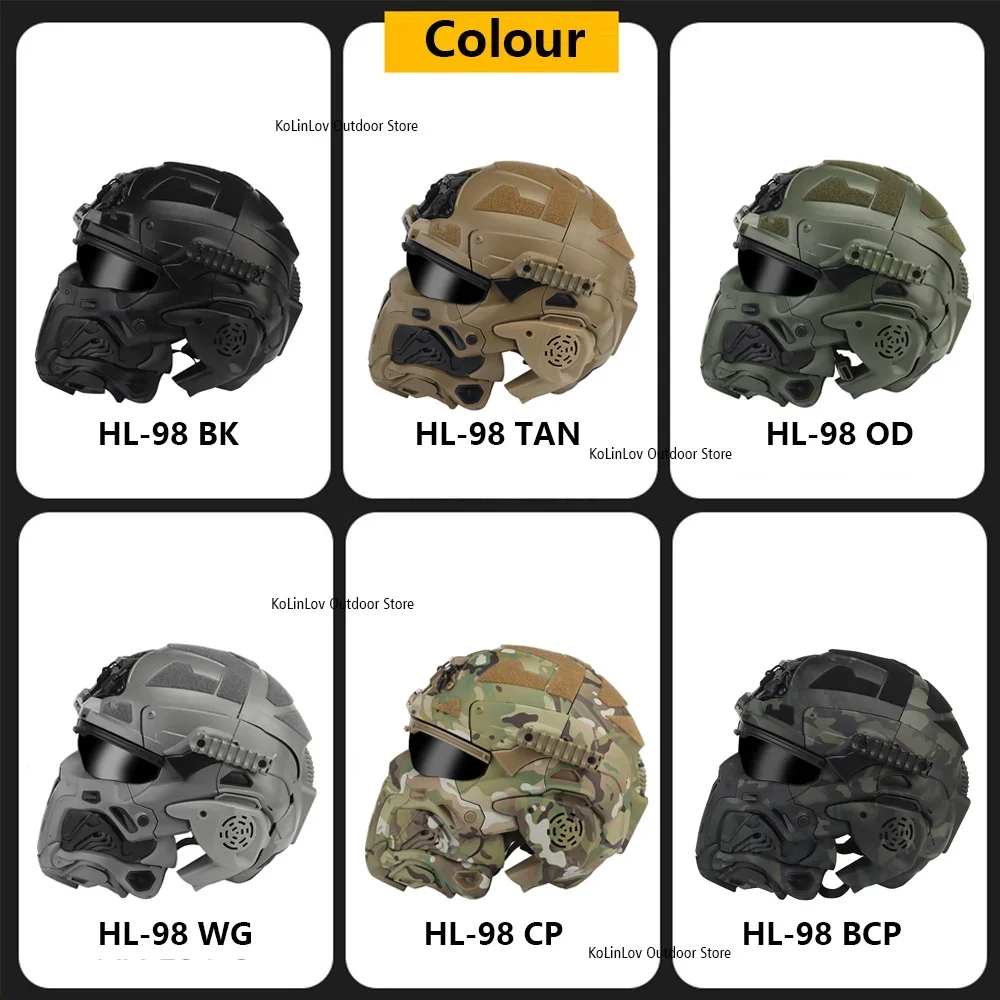 Military Helmet FAST Helmet Built-in Communication Headset Anti-fog Fan W-Ronin Assault Helmet Detachable Mask Replacement Lens