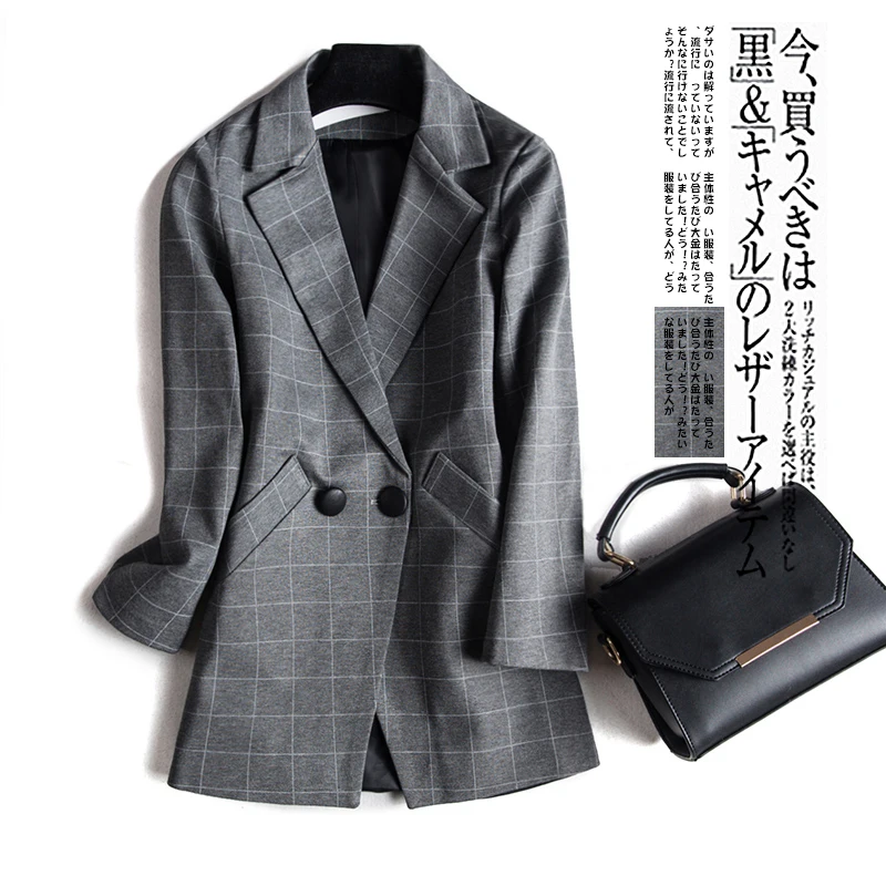 

Slim Fit Plaid Suit Jaet Women's Faion Casual Button ket Veston Spring Autumn Retro Chic Small Western Sle Coat