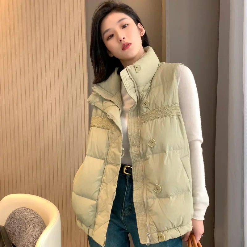 Winter Women Coat Vest Light Short Sleeveless Down Jacket White Duck Down Thicken Warm Windproof Standing Collar Zipper