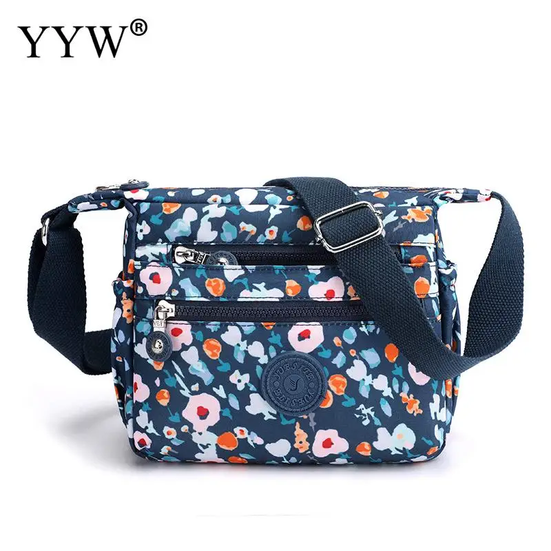 Nylon Crossbody Bag Womens Casual Floral Multi Pockets Zipped Messenger Bag With Adjustable Shoulder Strap Handbags Bags