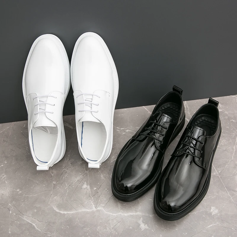 

White Wedding Shoes Luxury Patent Leather Men's shiny Shoes Lace-up Black Business Shoes Dress Shoes Lace-up Oxfords Size 38-46