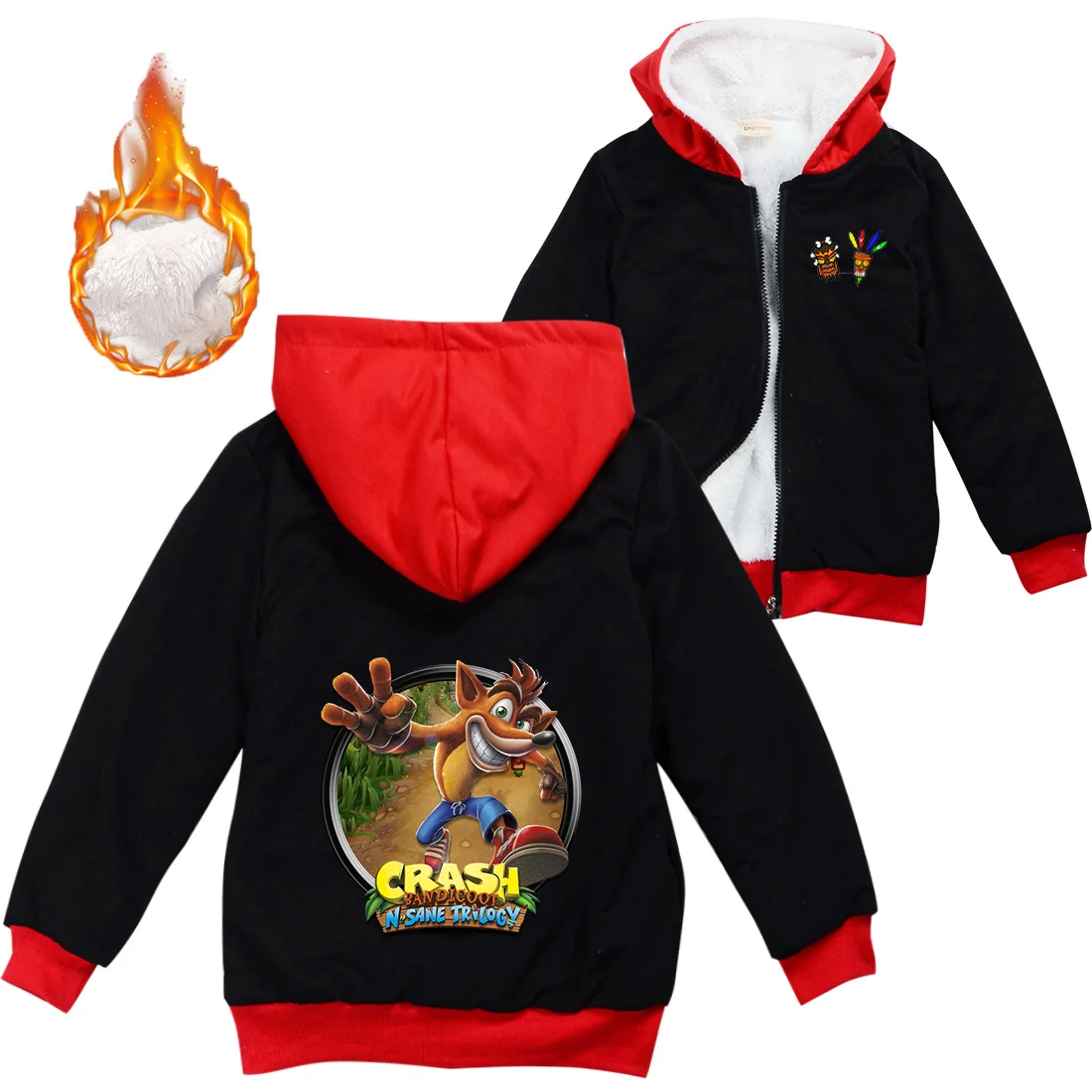 Winter Thick Boys Girls With Zipper Coats Came Crash Bandicoot keep Warm Hoodies Jackets Children Casual Outerwear Sweatshirt