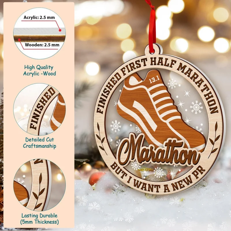 Marathon Running Lover Hout en acryl Santa Runner String Ornament Set Boom