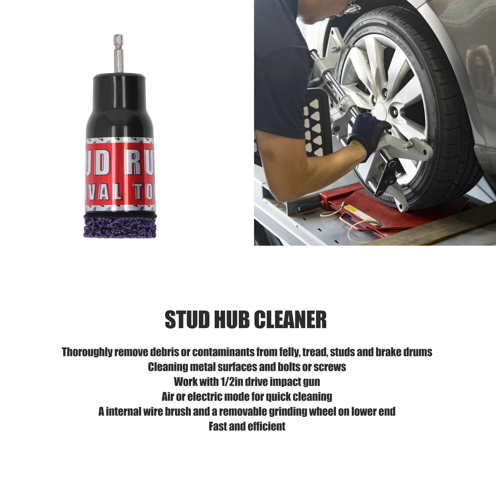 Stud Rust Removal Tool Wheel Hub Cleaner for 1/2in Impact Wrenches Electric Drill Cleaning Tool