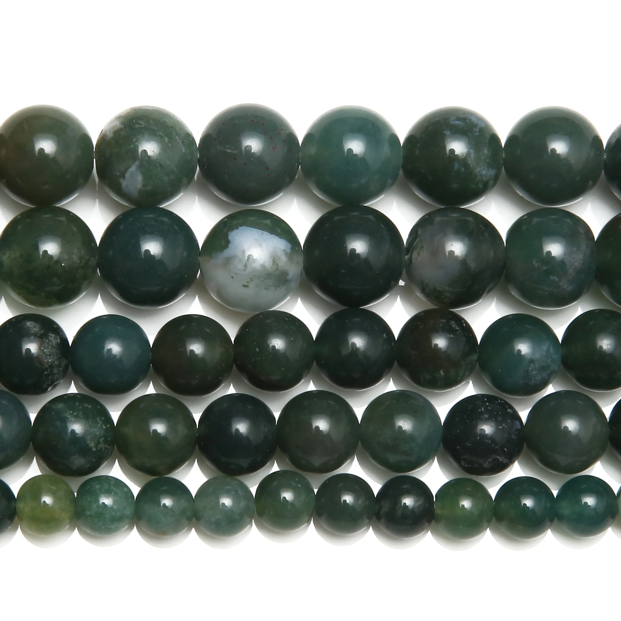 Green Moss Agate Round Gem Beads 15\