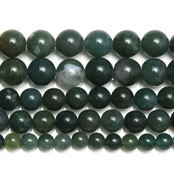 Green Moss Agate Round Gem Beads 15