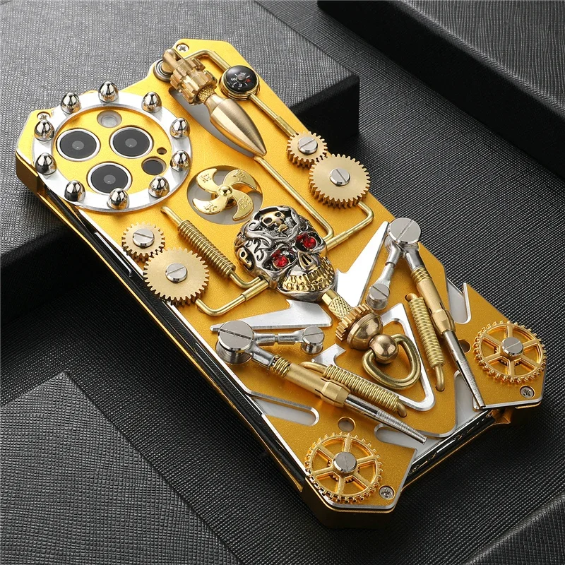 Mechanical Gear Skeleton Phone Case for IPhone 15 14 13 12 ProMax Phone Case Metal Aluminum Alloy Thickened Anti Drop Protective