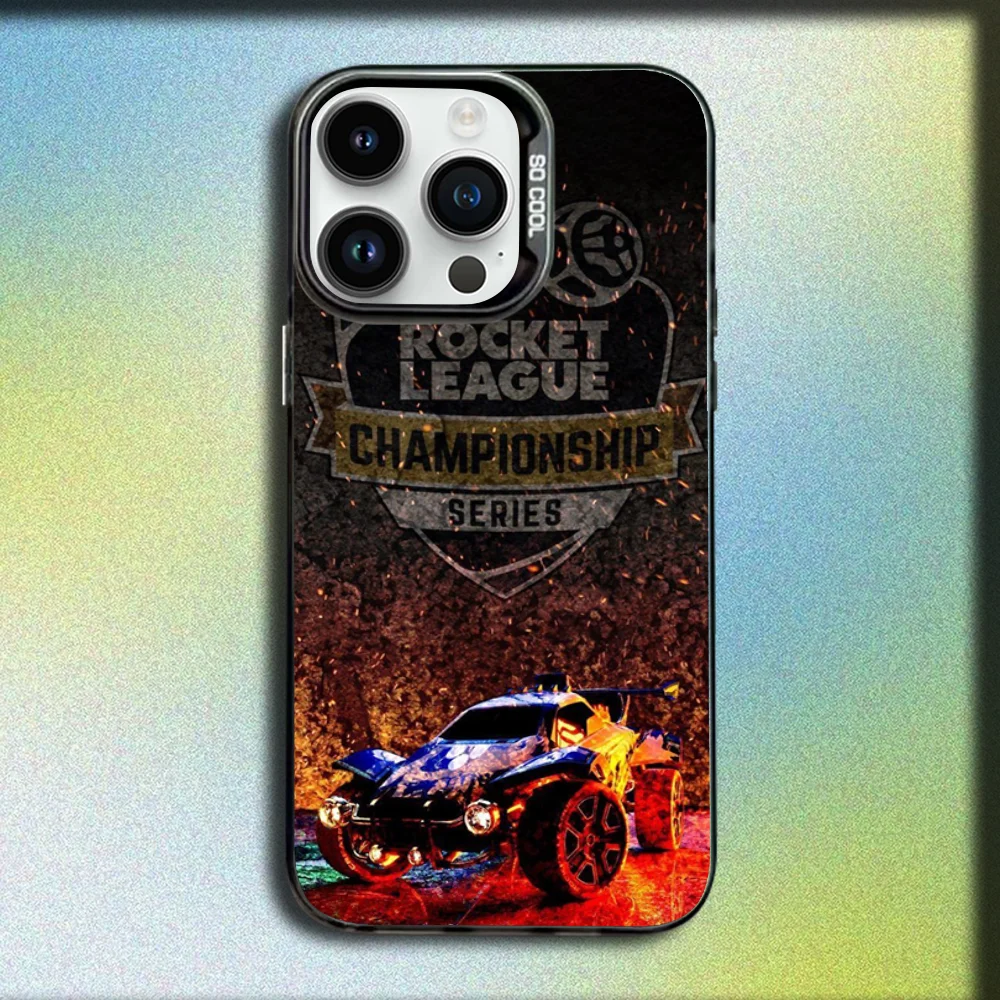 حافظة هاتف Game R-Rocket League لهاتف iPhone 16,15,14,13,12,11,Mini,Pro,SE,MAX غطاء أسود من السيليكون الرمادي غير اللامع