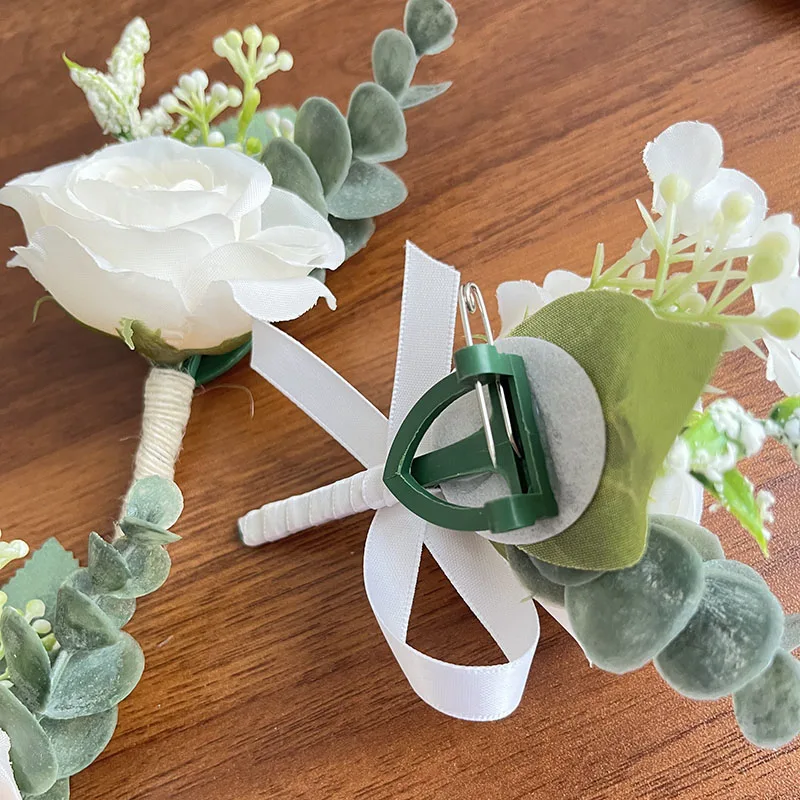 Corsage งานแต่งงานพรหมอุปกรณ์เสริม Boutonniere แฟนชุด Mariage เข็มกลัด Buttonhole ดอกไม้ประดิษฐ์ดอกกุหลาบเจ้าบ่าวดอกไม้ Pin