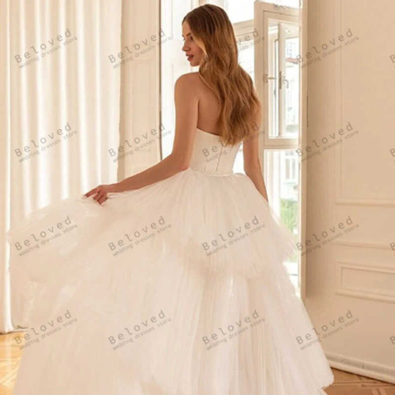 Glamoureuze Trouwjurken Satijnen Bruidsjurken Met Tule Sweep Trein Sexy Strapless Schede Zeemeermin Elegante Vestidos De Novia 2024