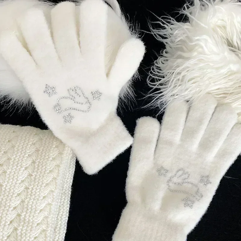 Gants de lapin en biscuits mignons pour femmes, gants à doigts complets, mitaines épaisses, Kawaii Lolita, accessoires chauds, hiver