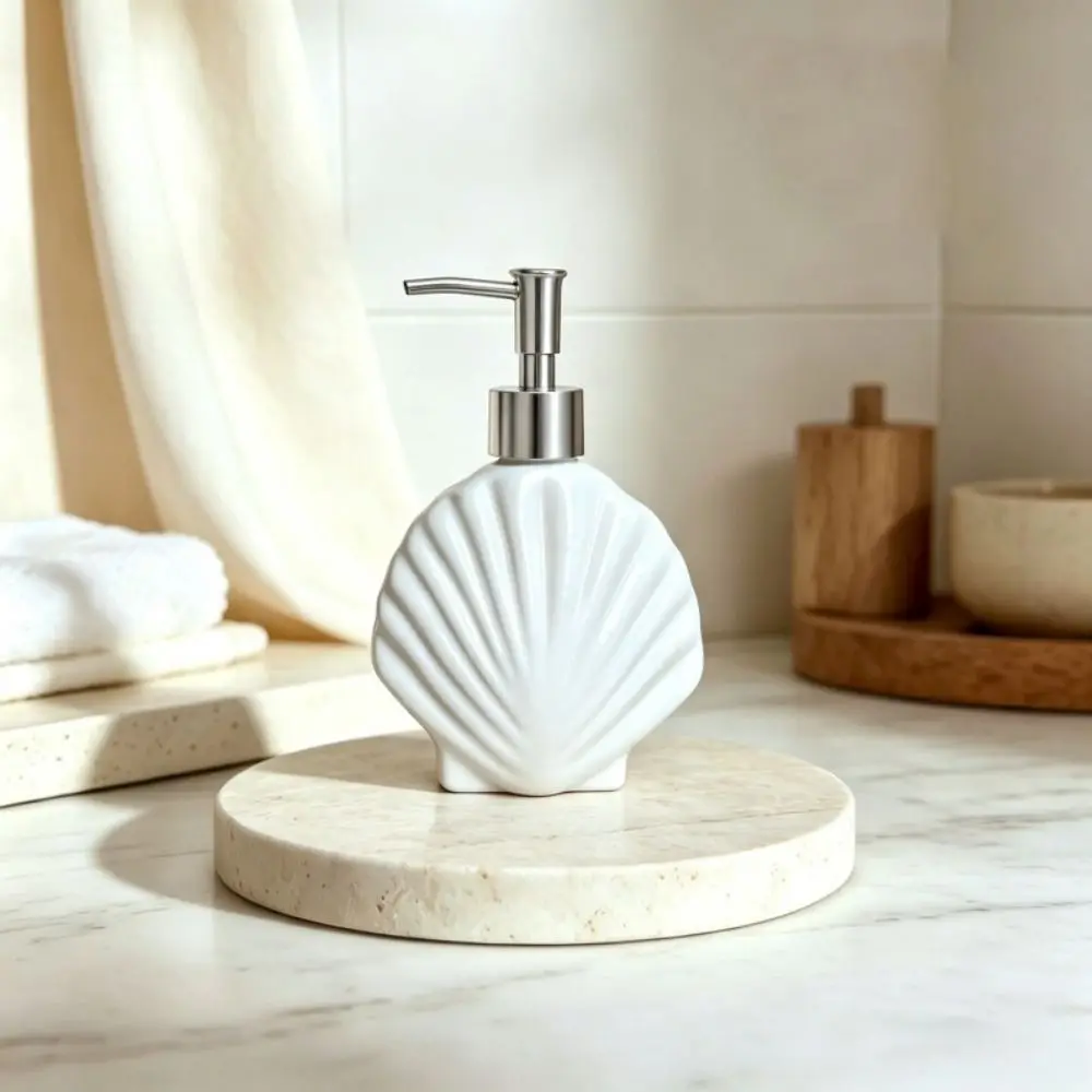 Moderner 360ml Muschelförmiger Seifenspender aus Glas, Drucktyp, Flüssigseifenbehälter, leer, auslaufsicher, Handdesinfektionsmittelhalter für Restaurants – Detail 8