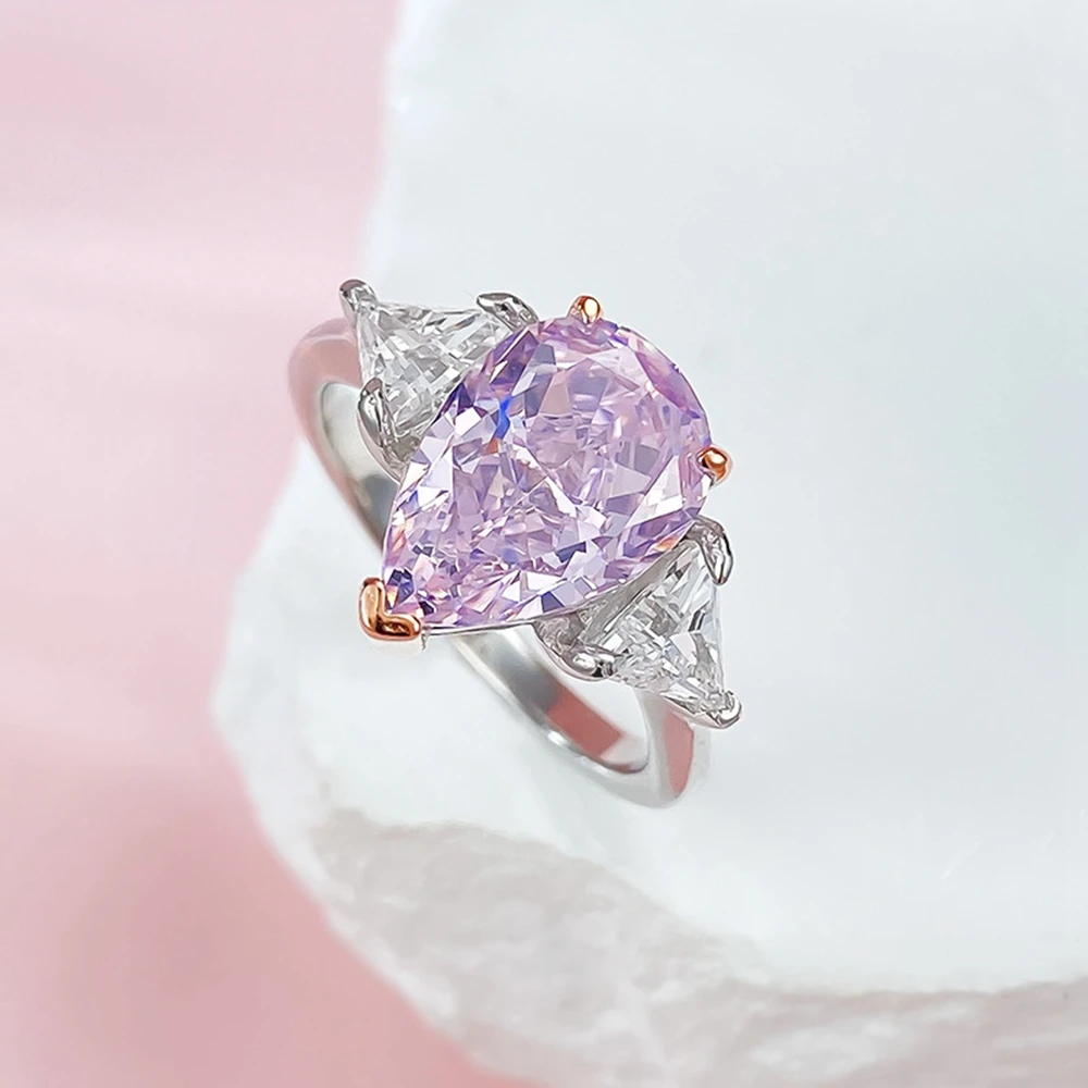 Wong Rain 925 Sterling Silver 8*12MM Crushed Ice Cut Lab Sapphire High Carbon Diamond Gems Water Drop Ring Wedding Party Jewelry