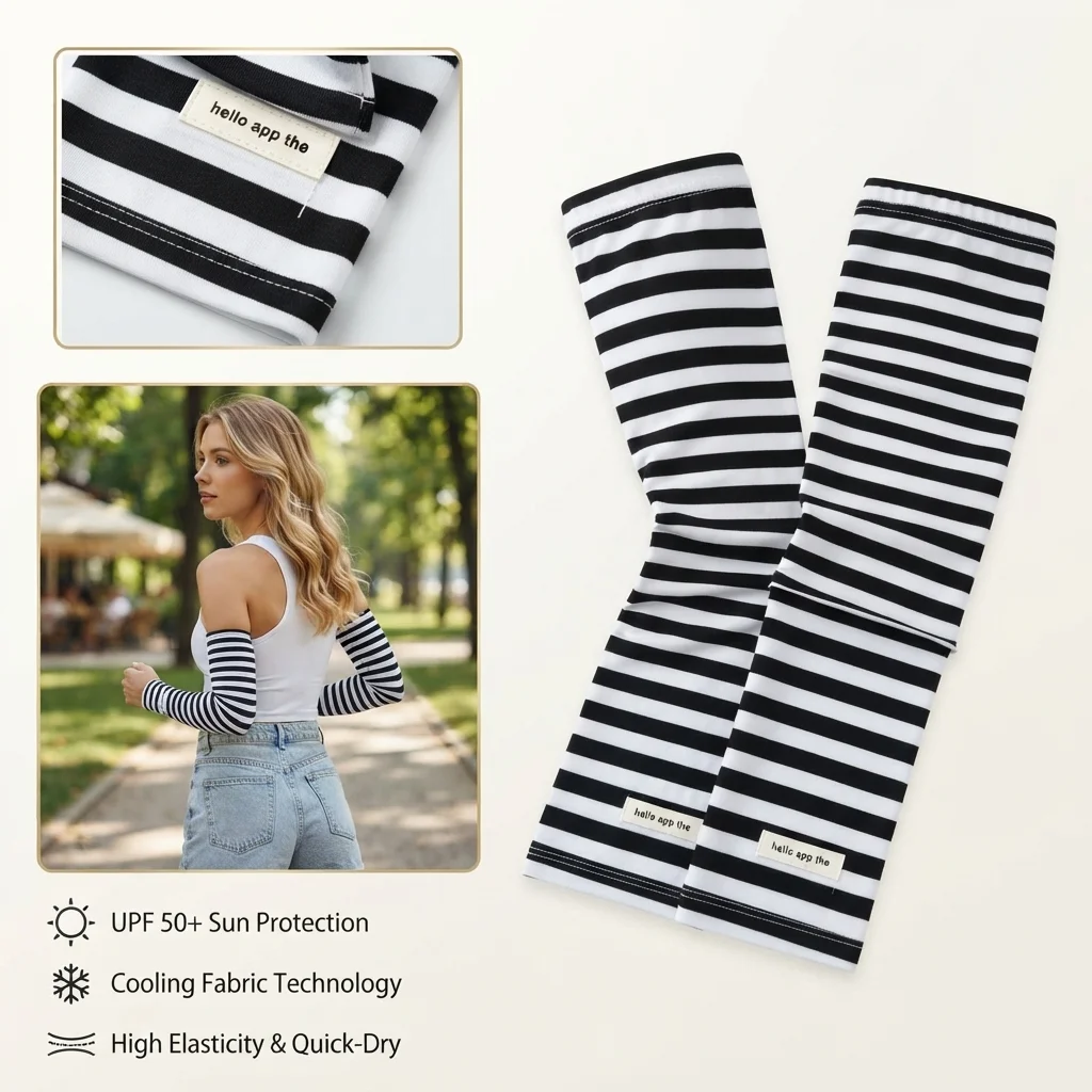 1 Pair Striped Loose Sleeves for Women's New Outdoor Cycling Sun Protection Arm Protection Breathable Ice Sleeves