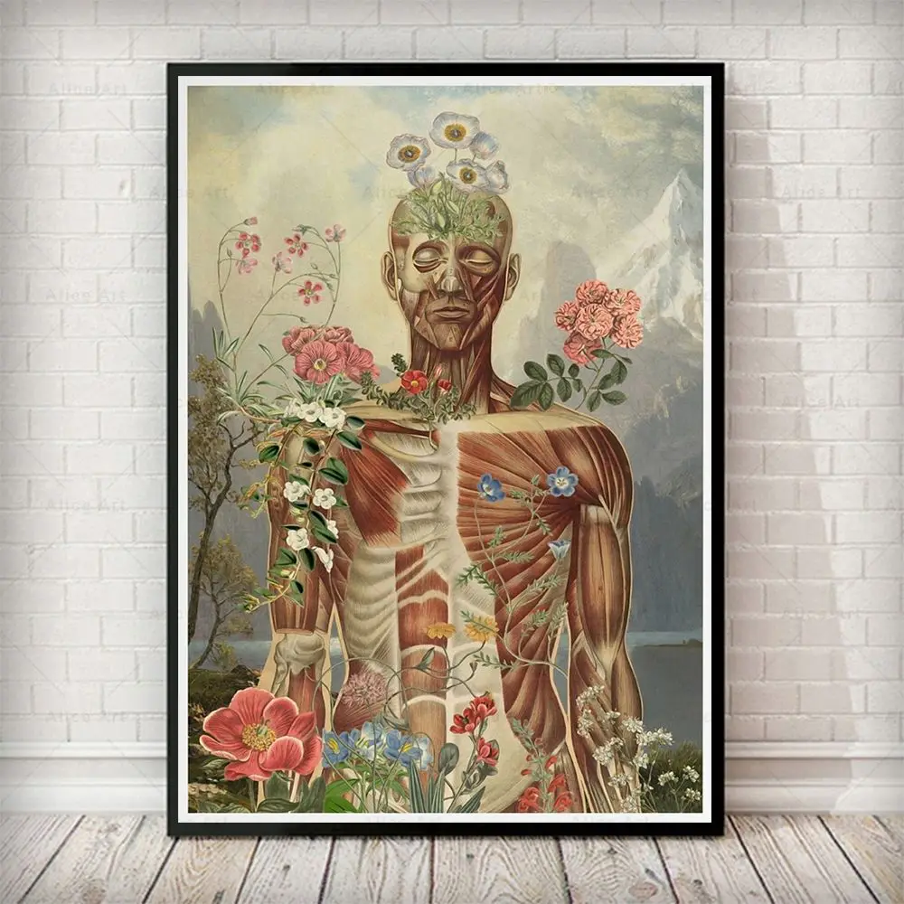 

Human Anatomy Artwork Poster Muscles Skeleton Flower Prints Canvas Painting Wall Art Pictures for Medicine Doctor Office Decor