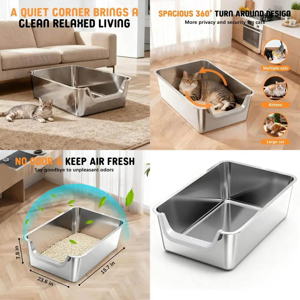 

Large Jumbo Steel Litter Box with High Sides, 23.6 L x 15.7 W x 7.8 H, XL Kitty Metal Pan for Big Cats, Non-stick, Leak-Resistan