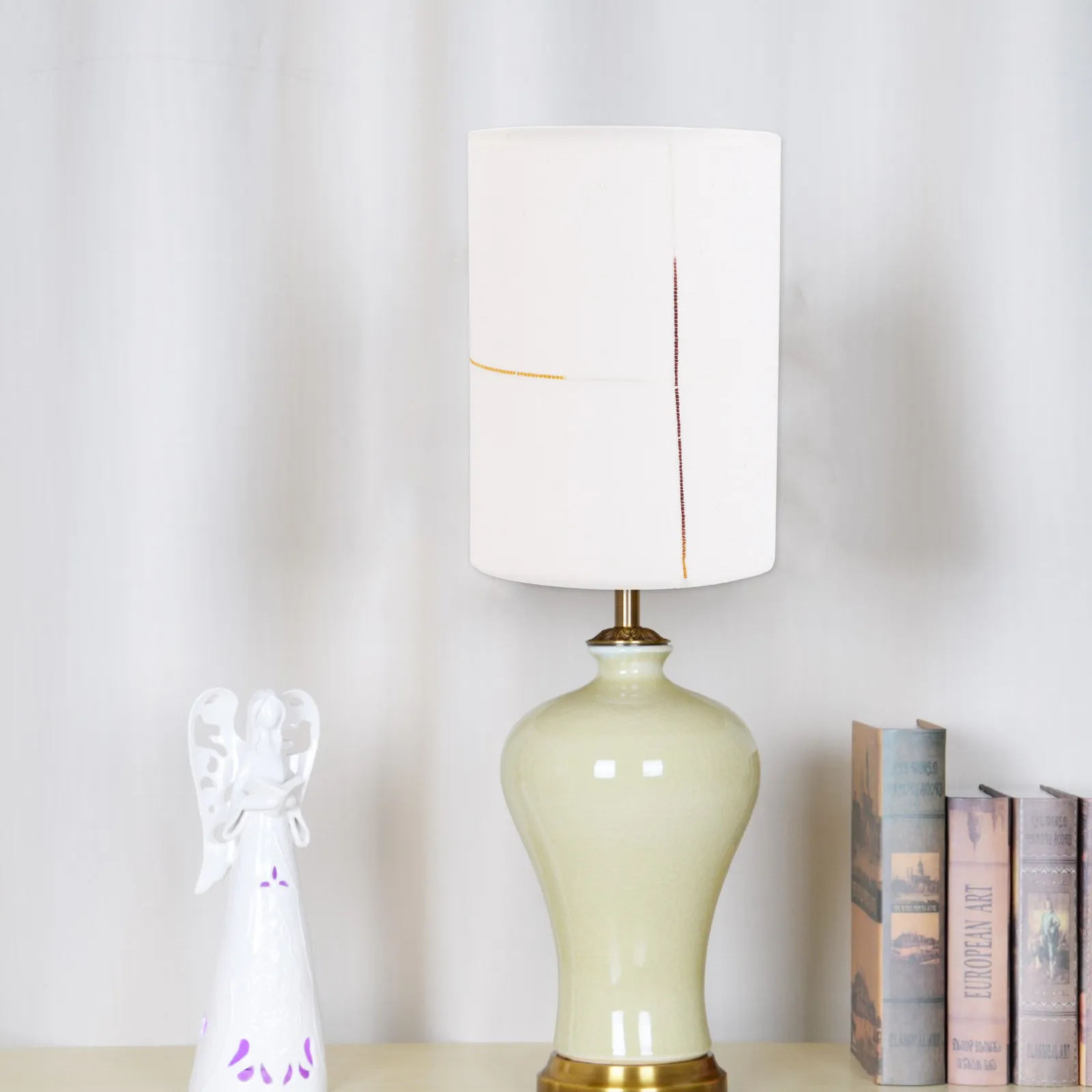 

Cloth Art Cylinder Lamp Shade Sturdy Iron Bracket Simple Elegant Home Bedroom Hotel Study Drum Decorative Lampshade E27 Cover