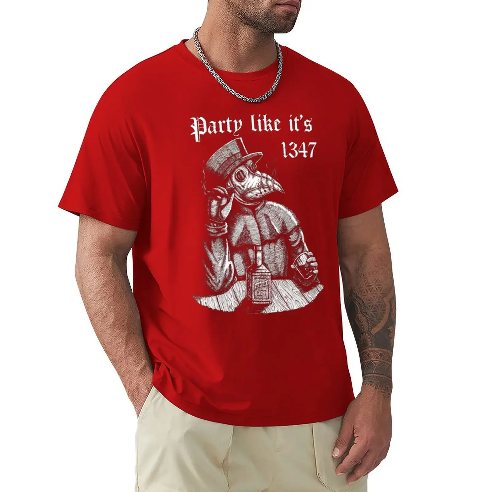 Camiseta Vintage Party Like It's 1347 de Doctor de la peste para hombre, camiseta divertida de terror Medieval, camisetas de algodón 4XL 5XL, ropa