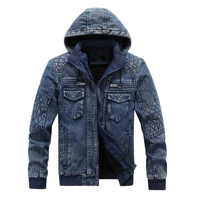 

New washed cotton men's classic denim and fleece flight jacket youth stand-up collar men's casual jacket