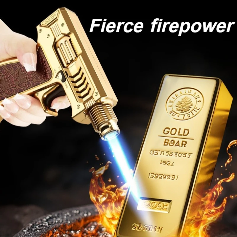 

Fun Trigger Linkage High Power High Temperature Windproof Lighter Outdoor Barbecue Direct Charge Inflatable Portable Spray Gun