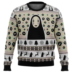 No Face And Soot Sprites Spirited Away Studio Ghibli Ugly Christmas Sweater Gift Santa Claus Pullover Men 3D Sweatshirt And Top