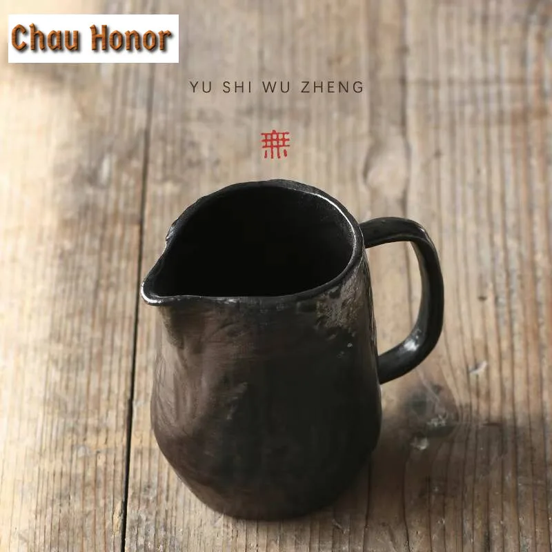 300ml Japanese Rough Pottery Coffee Pot Handmade Ceramic Hand Flushing Share Cup Creative Handle Public Tea Pitcher Justice Cup