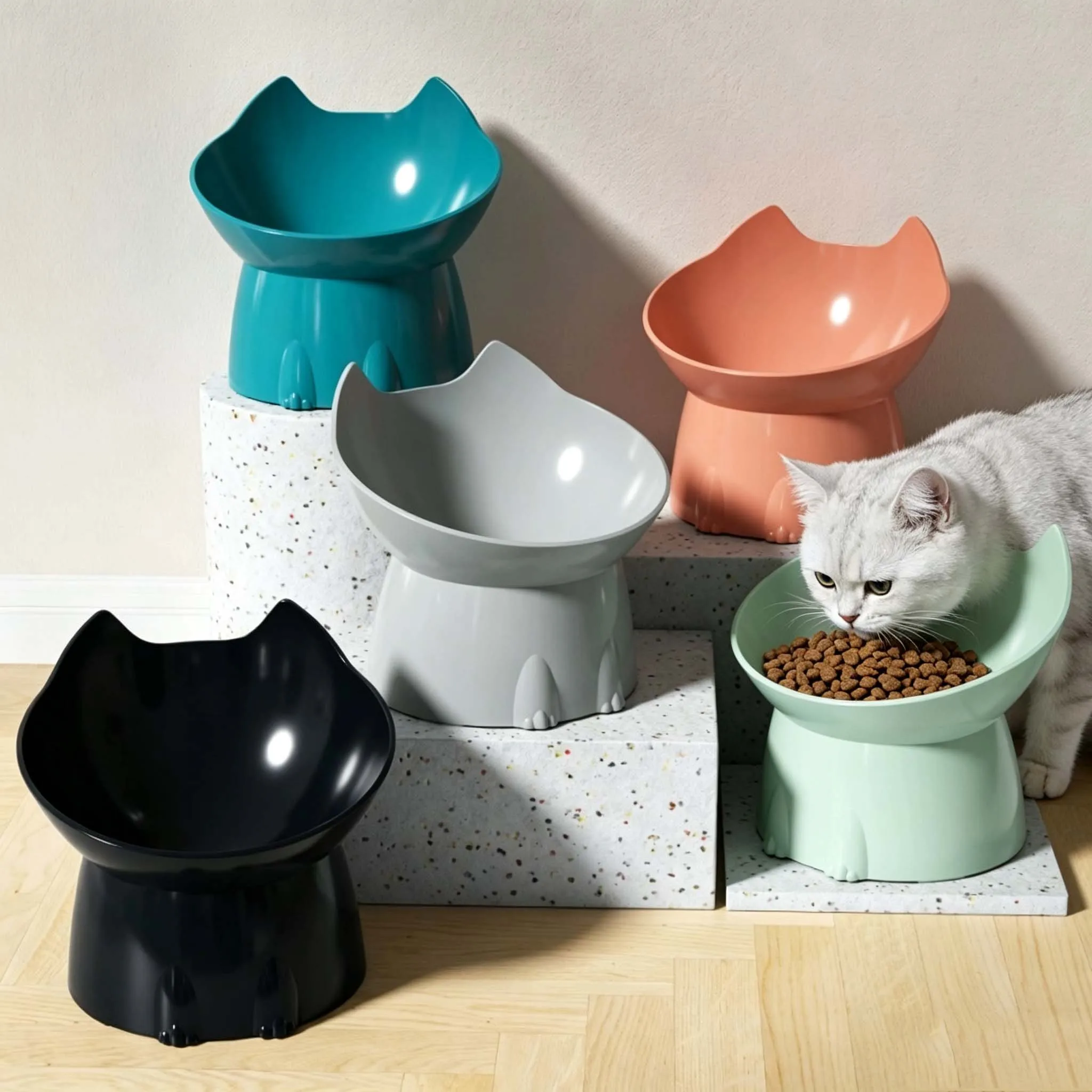 1 Stück Erhöhter Tierfutternapf, Neigbarer, Kippfester Erhöhter Futter- und Wassernapf für Katzen und Hunde, Nackenfreundlich, Große Kapazität