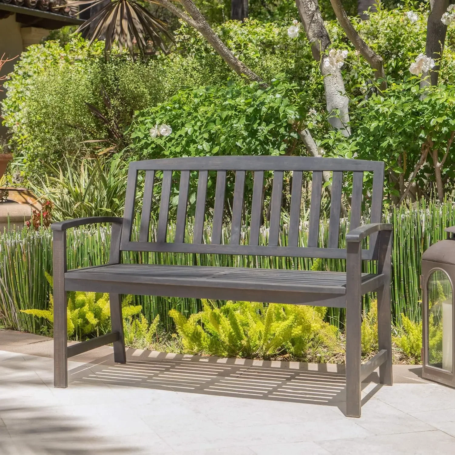 

Loja Outdoor Acacia Wood Bench, Dark Grey Finish