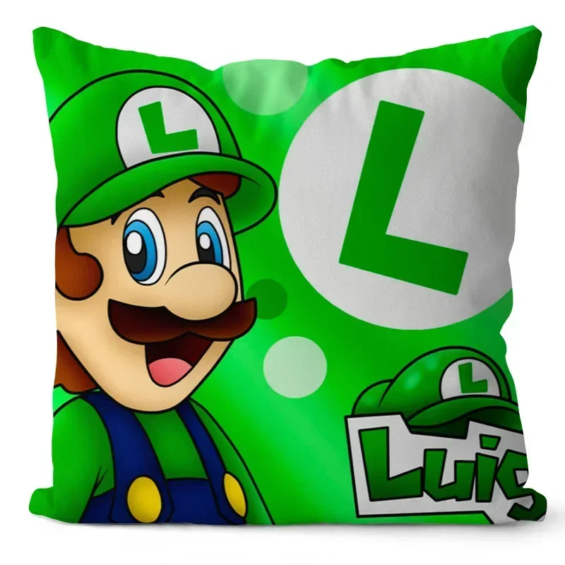 Juste de coussin en peluche Super Mario Bros, taie d\'oreiller, anime Luigi, figure, sourire, chaud, canapé, décoration de chambre, 45x45cm