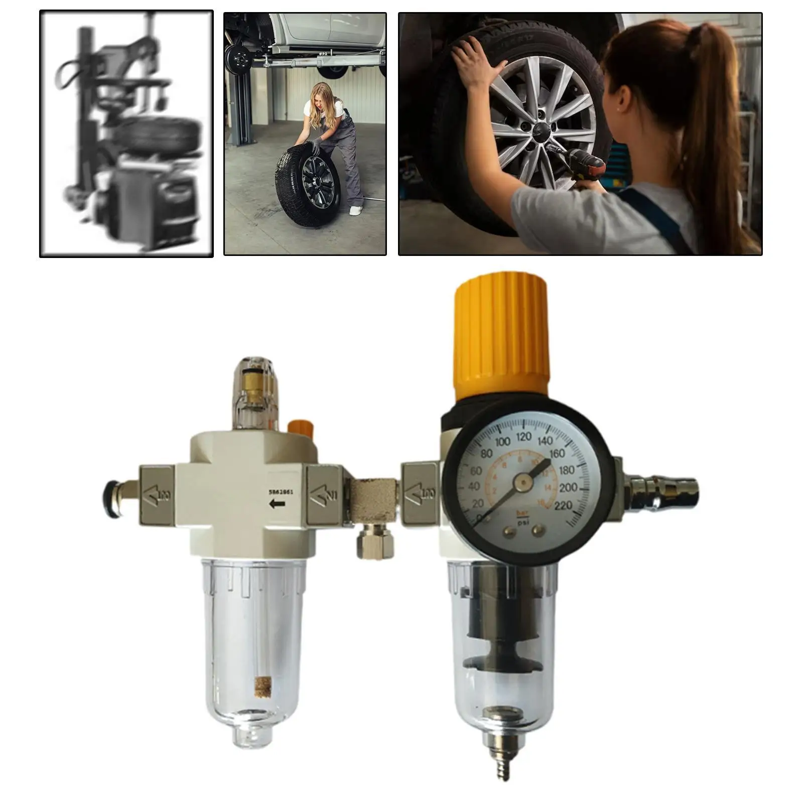 

Tire Dismounting Connector Air Pressure Regulator Combo with Pressure Gauge