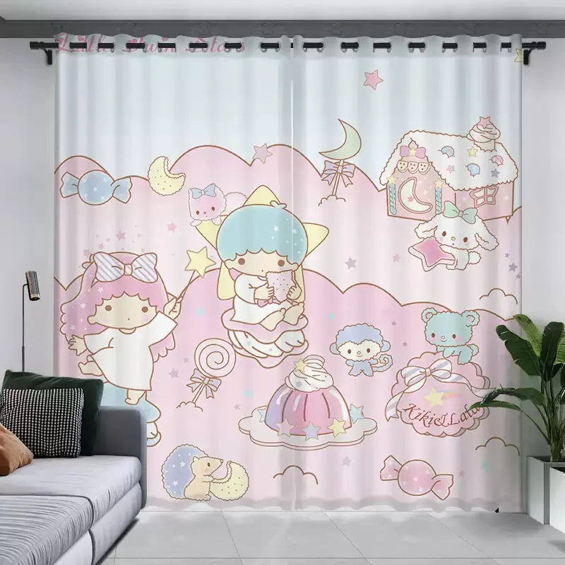 Little Twin Stars KiKi & Lala Curtains Cartoon Blackout Girl Children's Room Decor Bedroom Cute Grommet Punch-free Short Curtain