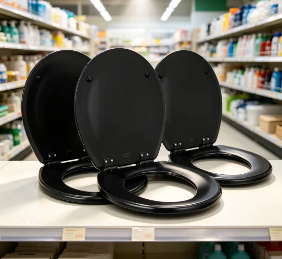 

Enameled Wood Toilet Seat in Black Easy to Remove for Cleaning Non Loosening Round Toilet Seat