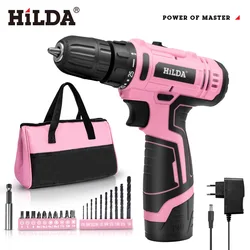 HILDA Electric Drill 12V Cordless Drill Electric Screwdriver Mini Wireless Power Driver DC Lithium-Ion Battery