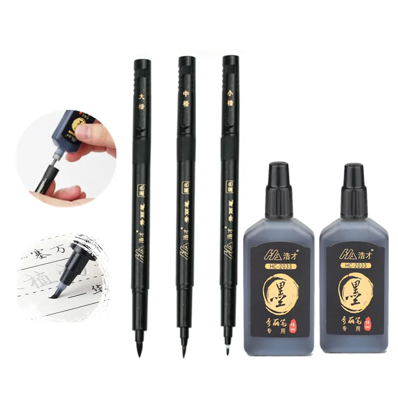 3pcs beautiful pen with ink calligraphy pen big regular script middle regular script small regular script soft hair pen