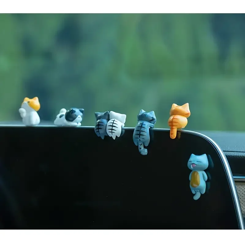 6pcs Cat Doll of Back Figurines for Car Dashboard Cartoon Healing StyleCar Ornament for Display Screen Decoration