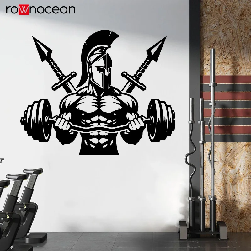 Spartan Warrior Bodybuilder Wall Decal Gym Fitness Workout Room Decor Muscular Man Barbell Vinyl Sticker E634