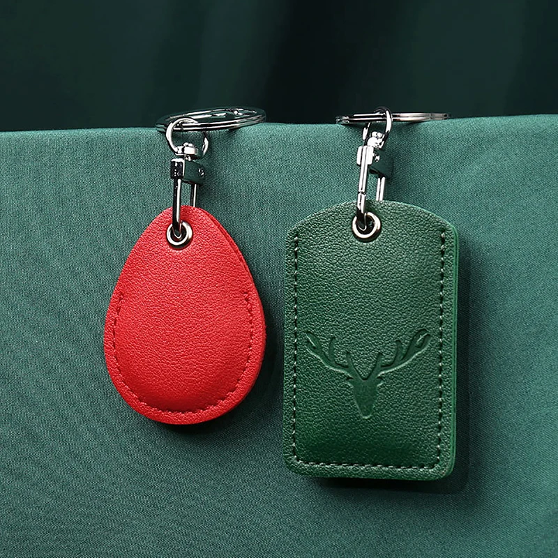 Leather Card Holder Keychain Key Ring Door Lock Access Tags ID Card Case Keychain Access Card Bag Key Tag Ring