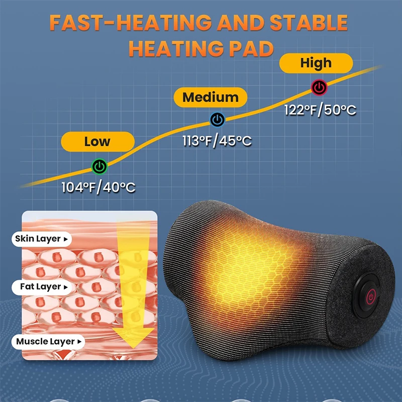 Nekteck 전기 마사지 베개, 열 포함 멀티 등 및 목 마사지기, 5s 가열, 근육 이완, 어깨 마사지 베개 쿠션