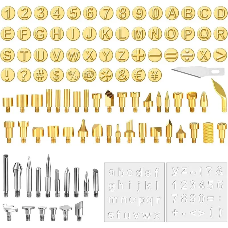 BAAJ-For Wood Burning Tip Letters Set(105 Pieces) Includes Numbers Number Symbols Alphabet Template For Wood Burner DIY Embossin