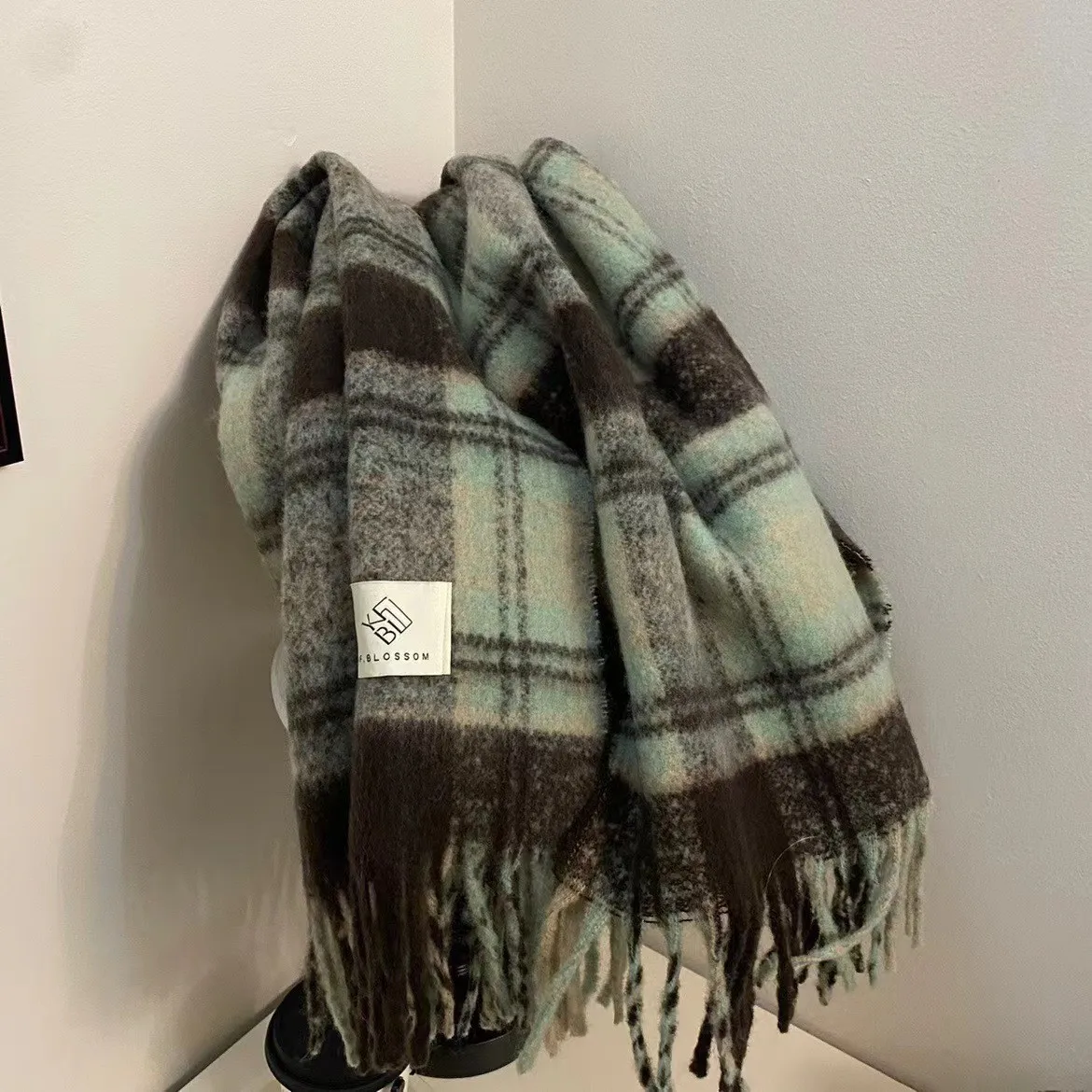Arrival Retro Atmosphere Brown Plaid Scarf for Men and Women with Ramen Mohair, Extra Large and Extra Thick Neck Warmer