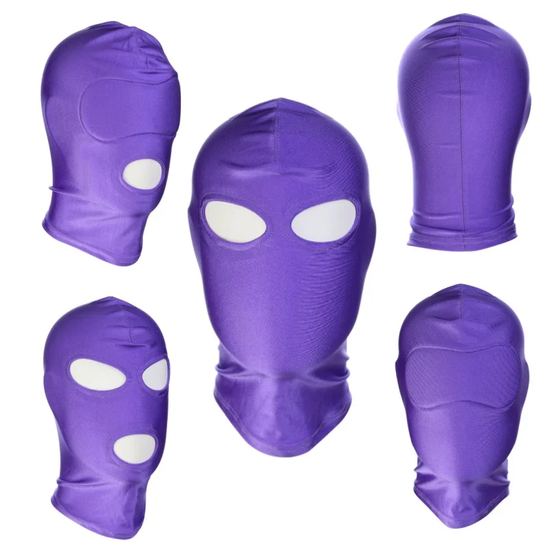 

Unisex Purple Fetish Full Face Mask Standard Seamles Bondage Hood Elasticity Balaclava Cap for Cosplay Party Hat Tactical Games