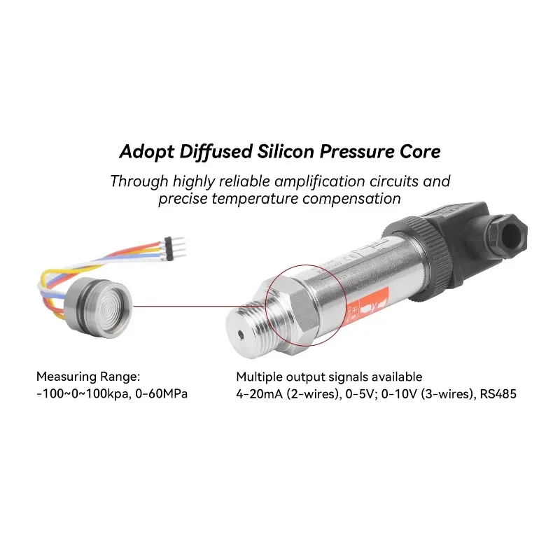 4-20mA High Precision SS304 Pressure Transmitter, 0.5% FS Accuracy, -0.1~0~40MPa Gauge & Absolute Pressure