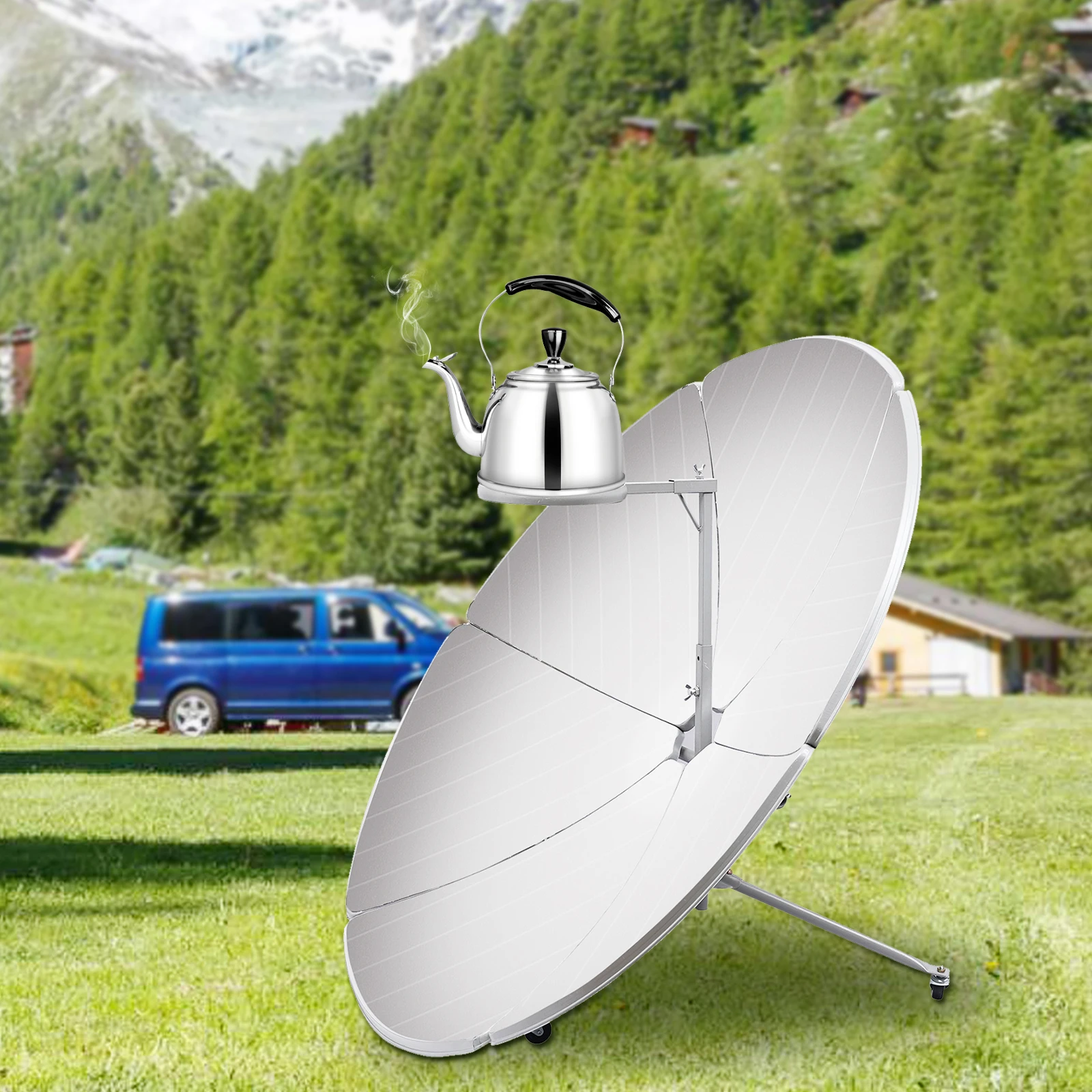 

1500W Concentrating Solar Cooker with Stable Triangular and Cross Structure for Families, Schools, Factories and Mines, Roads
