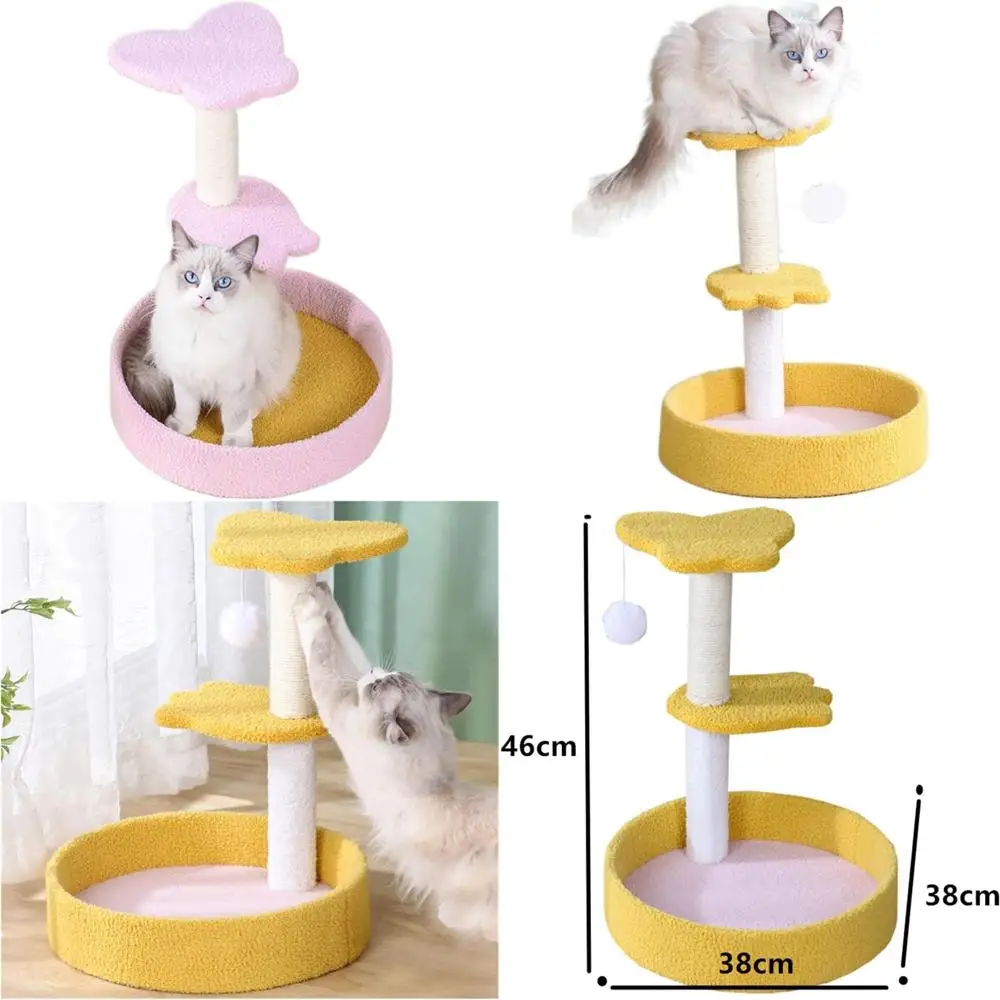 

Трехъярусный домик на дереве для кошек с сизалевой когтеточкой и шерстяным шариком, игрушка для ухода за когтями