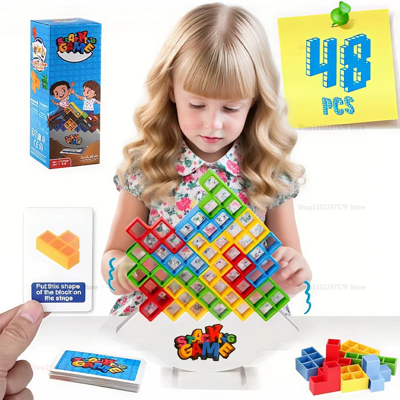 【セール中】48ピース タワー積み木ゲーム、家族、パーティー、旅行、チームビルディングに最適、1〜4人用、子供と大人向けおもちゃ