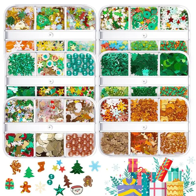 6Grid/Box Christmas Polymer Clay Flakes Sequins Epoxy Resin Filling Glitters DIY Resin Silicone Mold Nail Art Jewelry Crafts