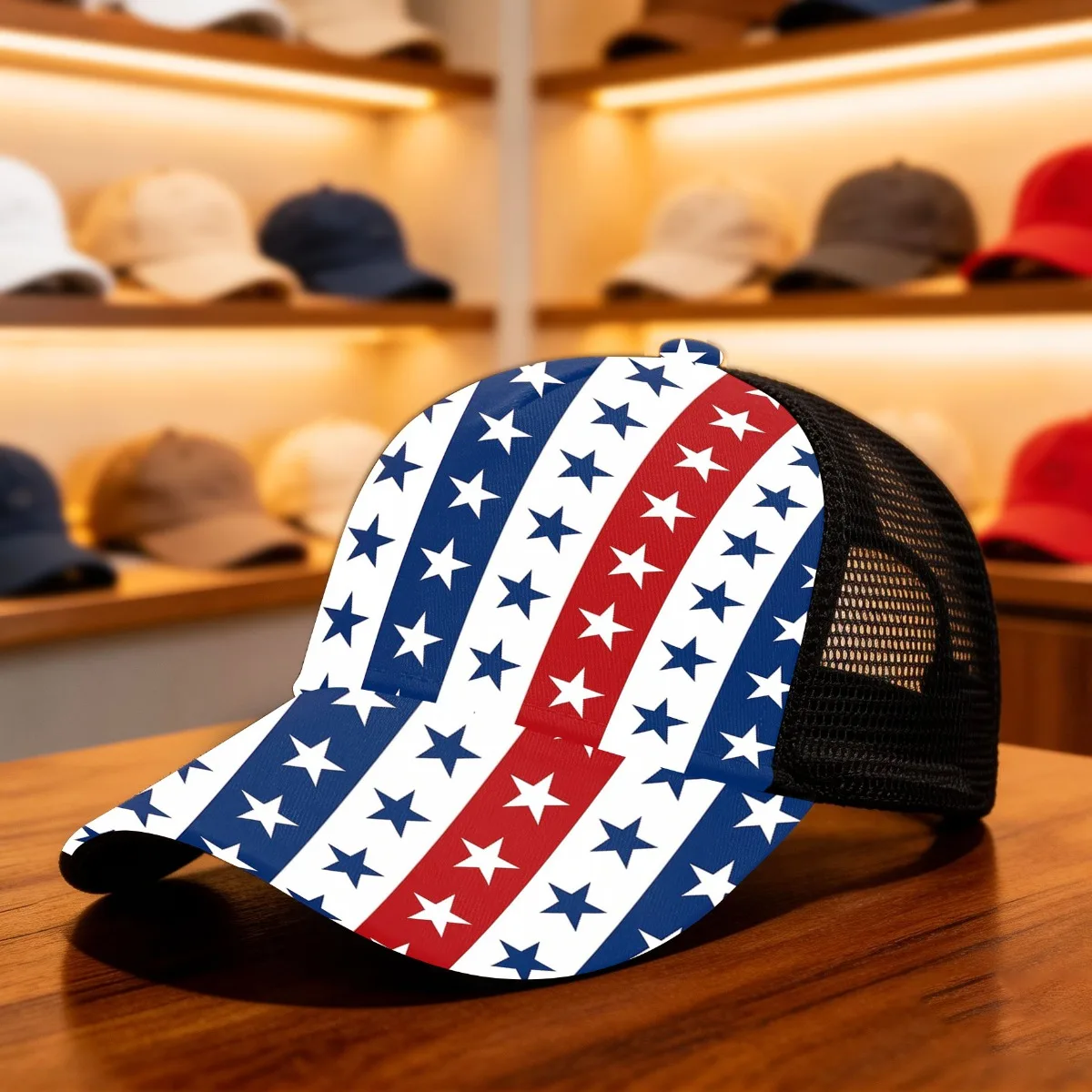 1pc Star Stripe Snapback Cap with 5-Panel Design Adjustable Closure Lightweight Breathable Mesh Hat